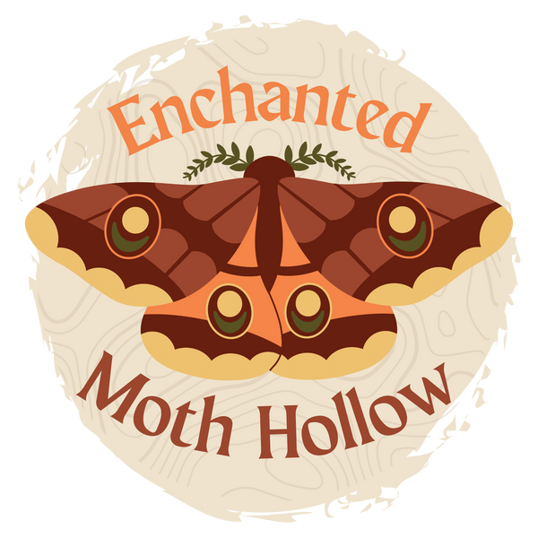 Enchanted Moth Hollow logo with brand text and background